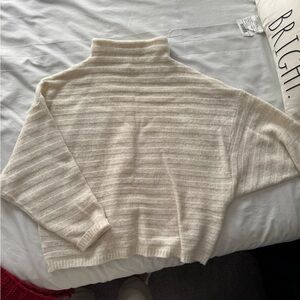 Mock Neck White Fuzzy Warm Sweater